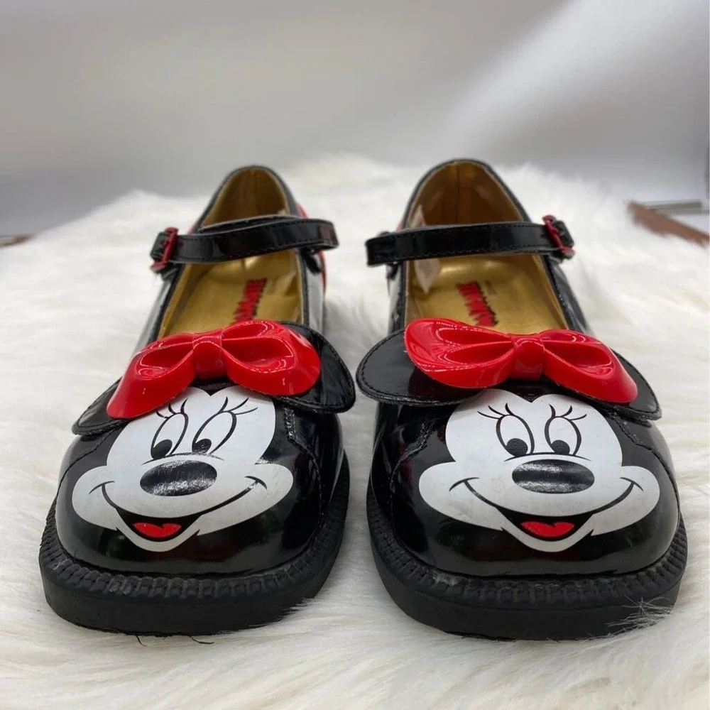 Vintage Disney Shoes Girls Sz 2-3 Minne Mouse Mary Jane Black Bow Buckle